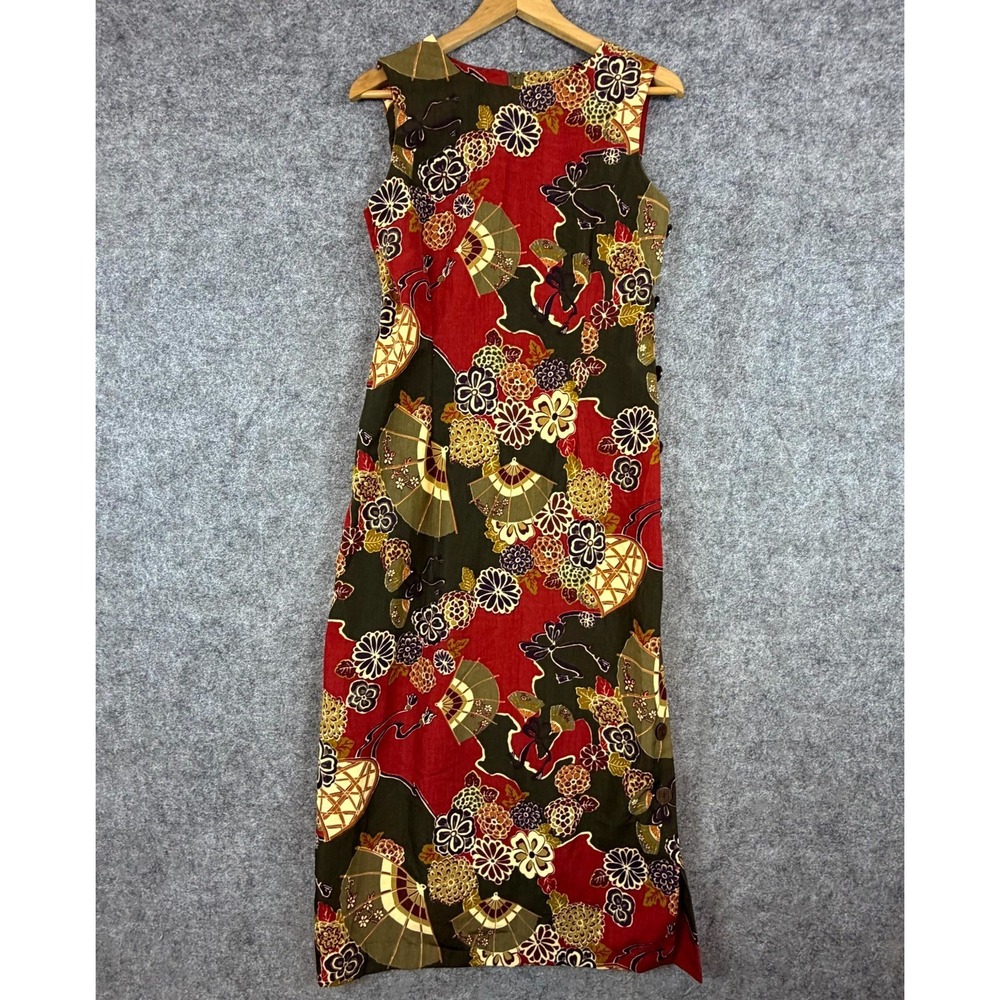 Vintage R&K Originals Dress Women 10 Red Gold Black Bold Floral Fan Baroque